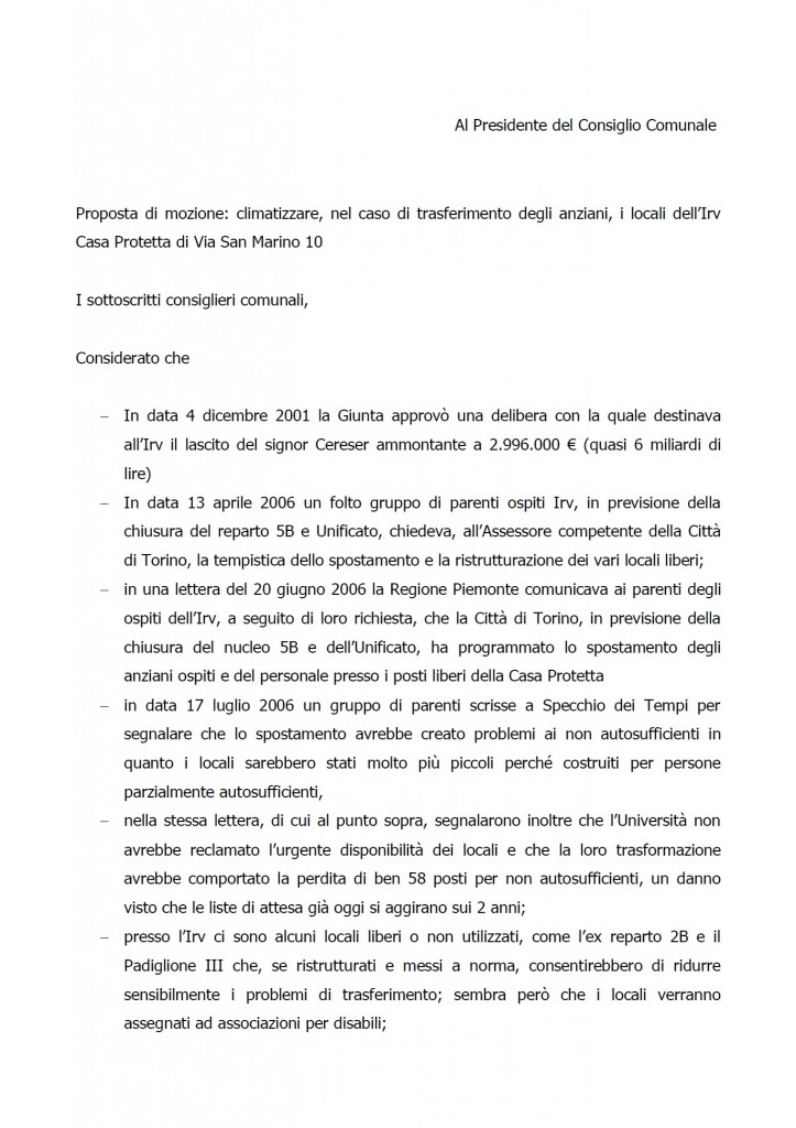 31.01.07_Mozione_Anziani_Poveri vecchi, climatizzare