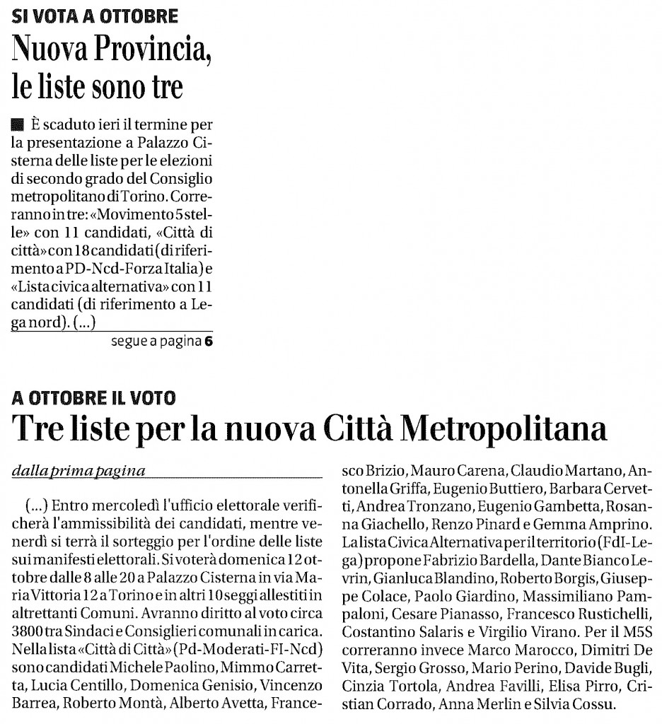 23.09.14_GiornalePiemonte_Città Metropolitana