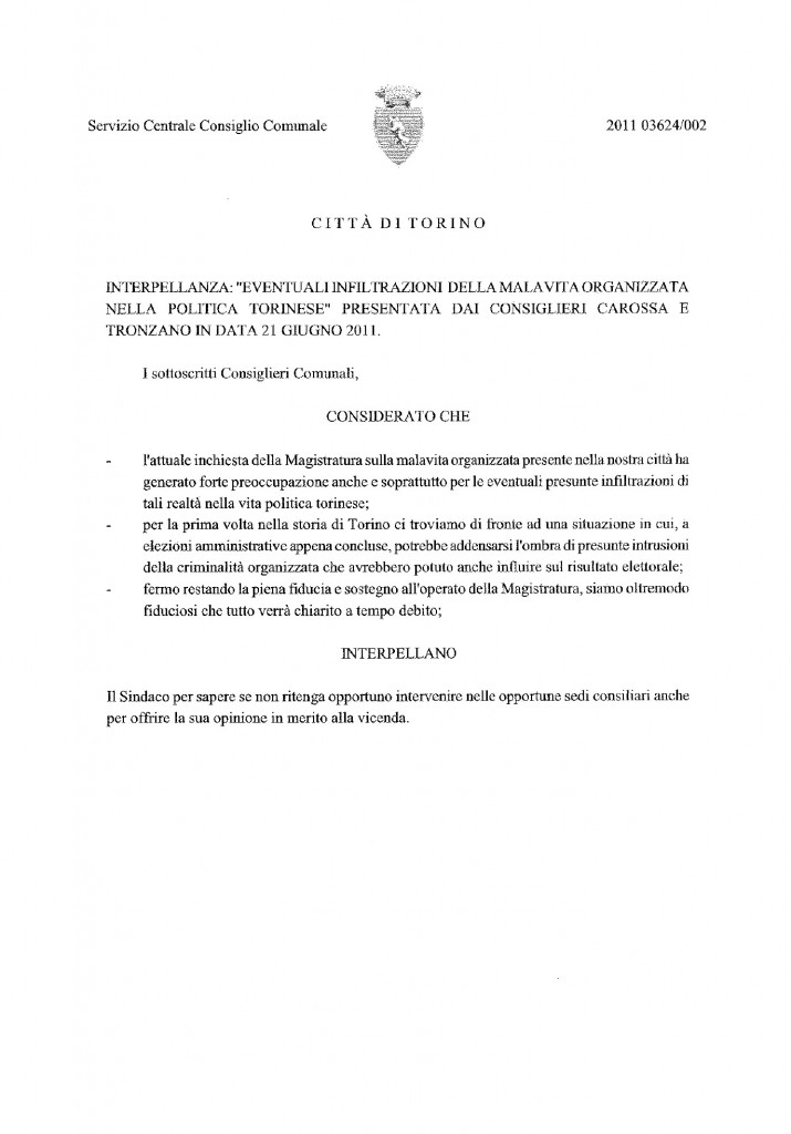 21.06.11_Interpellanza_Infiltrazioni mafiose