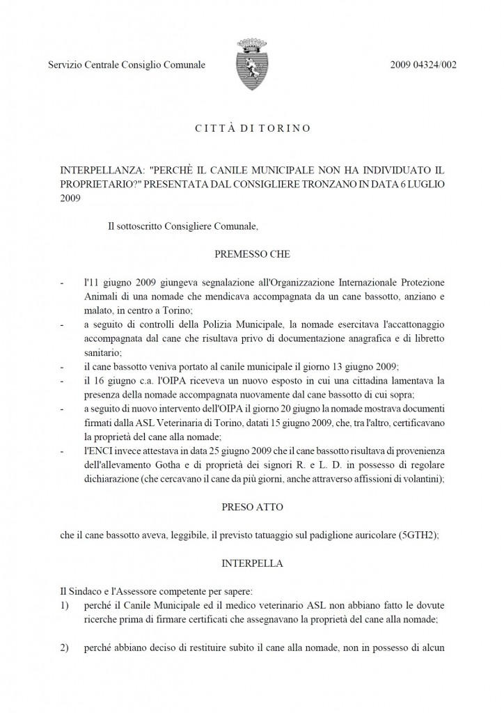 06.07.09_Interpellanza_Canile Municipale