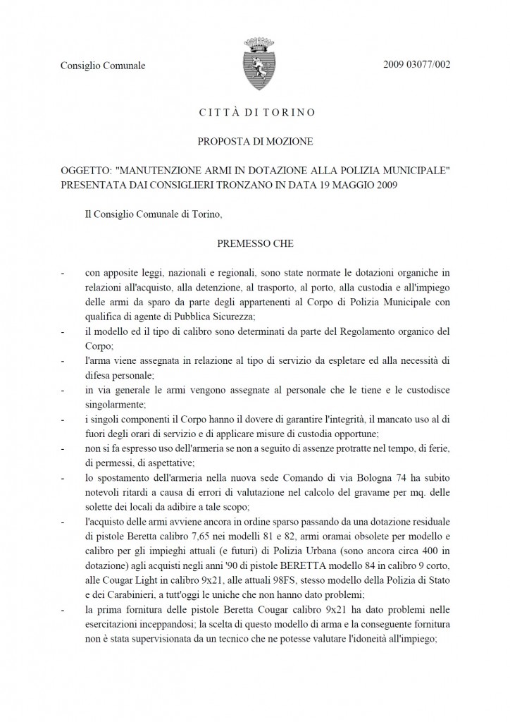 19.05.09 _Mozione_Manutenzione armi